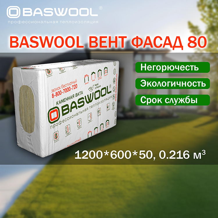 Baswool Вент Фасад 80 (1200*600*50, 0.216 куб м)